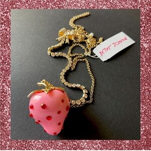 🍓 Betsey Johnson Strawberry Statement Necklace Pink Rhinestone w/ Red Gems NWT